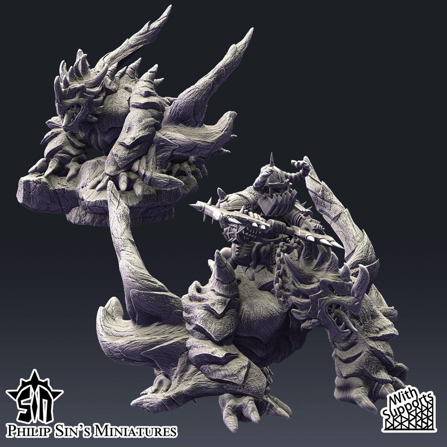 Black Orc Boss on Wyvern for Tabletop/Wargaming - 28/32mm Scale - Skarrtrench - SinsMiniatures- Fantasy RPG Miniatures
