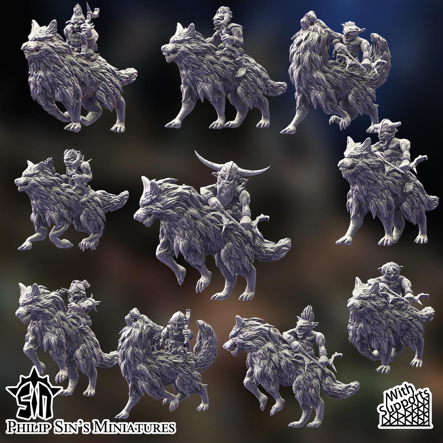 Goblin Wolf Riders for Fantasy Tabletop/RPG Gaming - 28/32mm Scale - Skarrtrench - SinsMiniatures- Fantasy Wargaming Miniatures