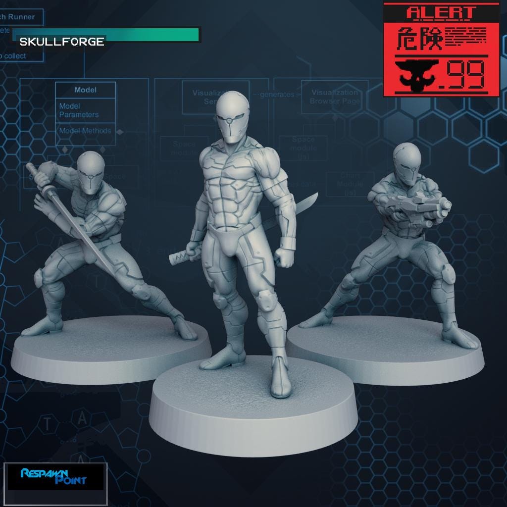 Gray Shinobi - SkullForge Studios - Tabletop Miniatures for Tactical Espionage Action - High Quality 3D Printed Resin Minis- Unpainted