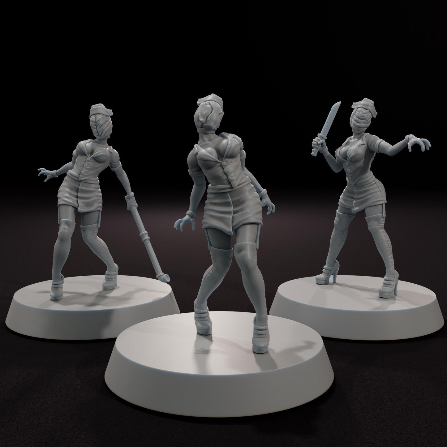 Faceless Nurses - Aftermath Studios - Horror Themed 3D Printed Resin Figures for Frostgrave, D&D, Pathfinder and Other RPG Games