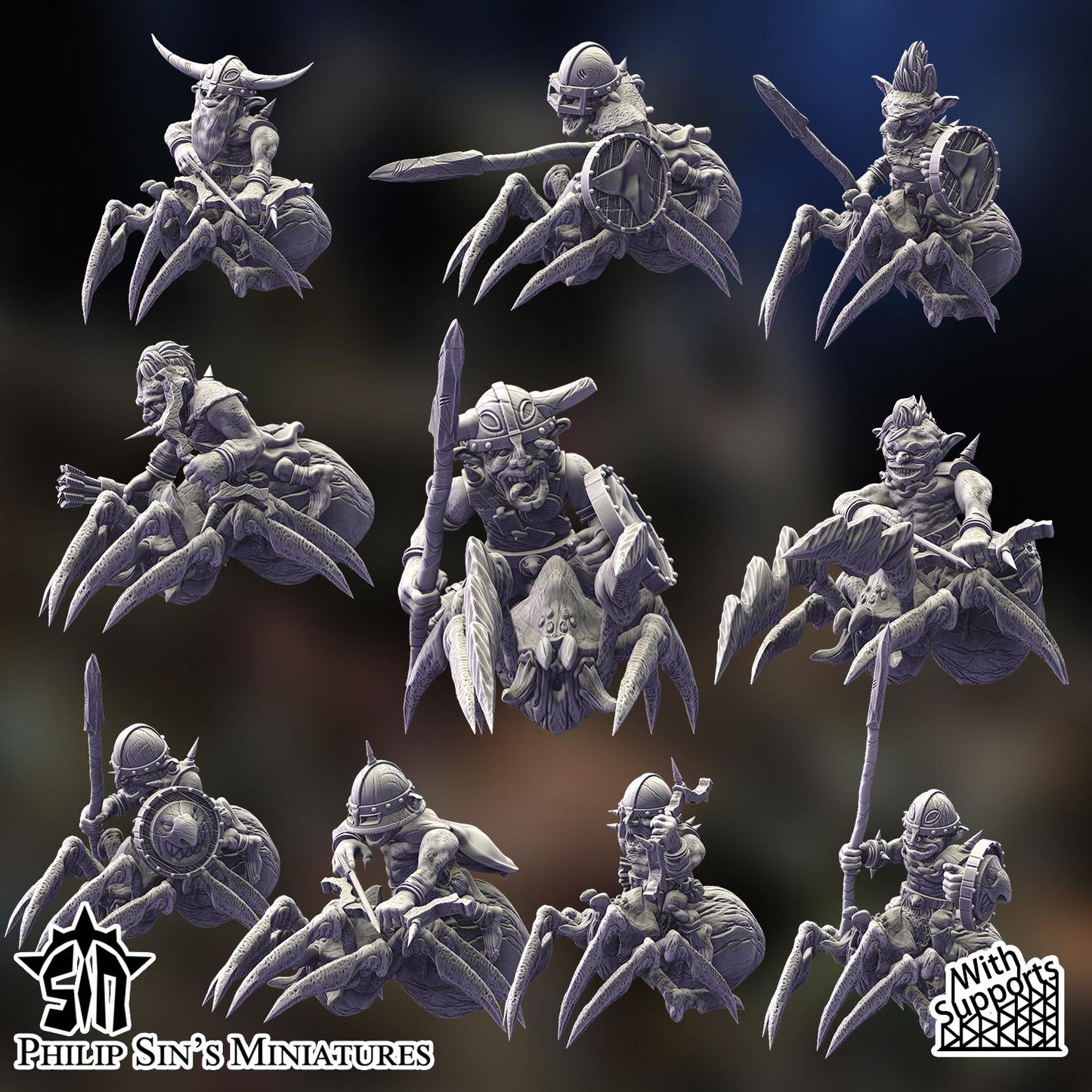 Goblin Spider Riders for Fantasy Tabletop/RPG Gaming - 28/32mm Scale - Skarrtrench - SinsMiniatures- Fantasy Wargaming Miniatures