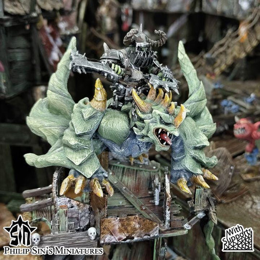 Black Orc Boss on Wyvern for Tabletop/Wargaming - 28/32mm Scale - Skarrtrench - SinsMiniatures- Fantasy RPG Miniatures