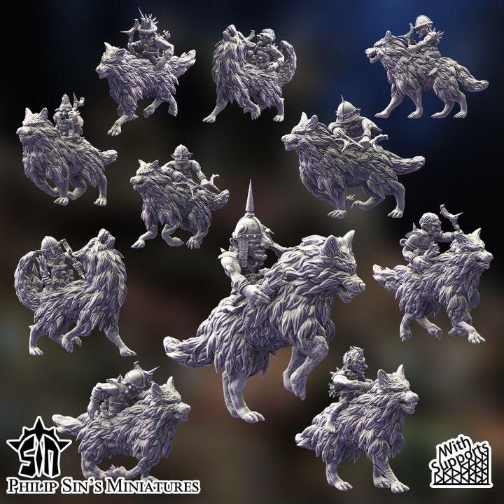 Goblin Wolf Riders - Skarrtrench - 28/32mm Resin Miniatures
