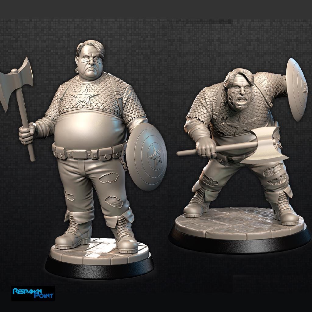 Snacktain America Zombie Miniature: 3D Printed Resin Minis for Tabletop Games