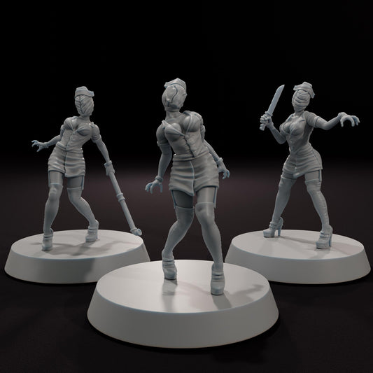 Faceless Nurses - Aftermath Studios - Horror Themed 3D Printed Resin Figures for Frostgrave, D&D, Pathfinder and Other RPG Games