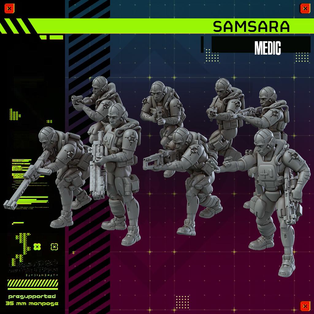 Samsara Medic Mercenary Frame - Multiple Poses - SkullForge Studios - Sci-Fi Tabletop Miniatures