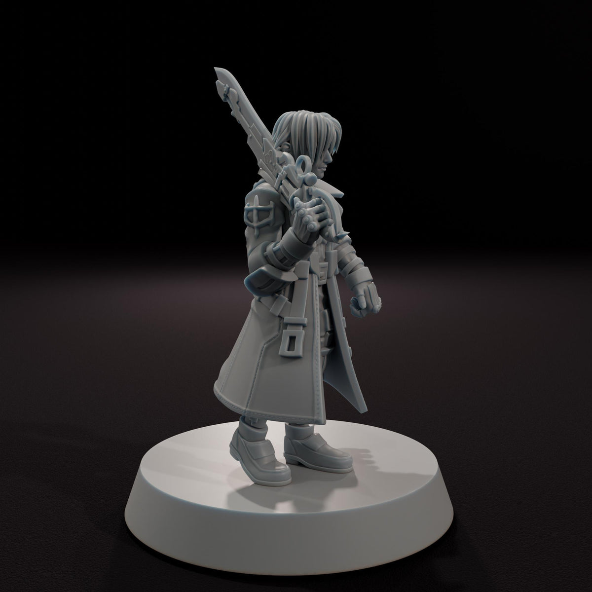 Human Gunblade Warrior -  32mm Scale Fantasy Tabletop RPG Miniature