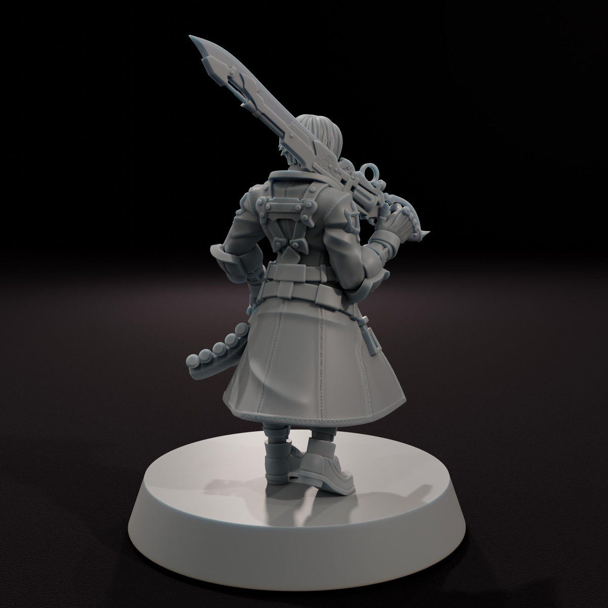 Human Gunblade Warrior -  32mm Scale Fantasy Tabletop RPG Miniature